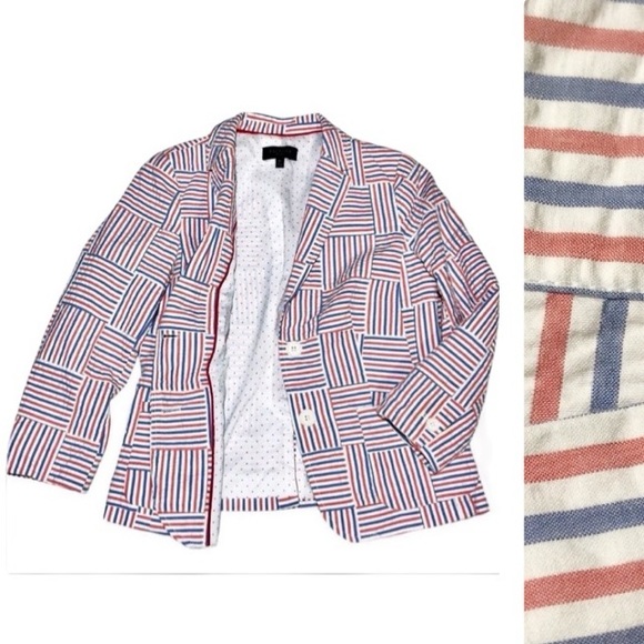 Talbots Seersucker Stripe Patchwork Blazer Size 8P - Picture 3 of 12